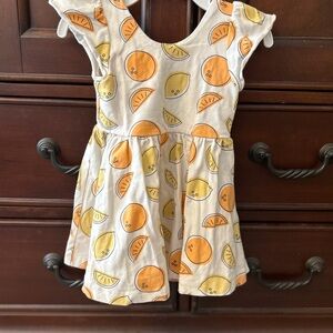 Girls' Citrus Print Casual Dress in Orange & Yellow